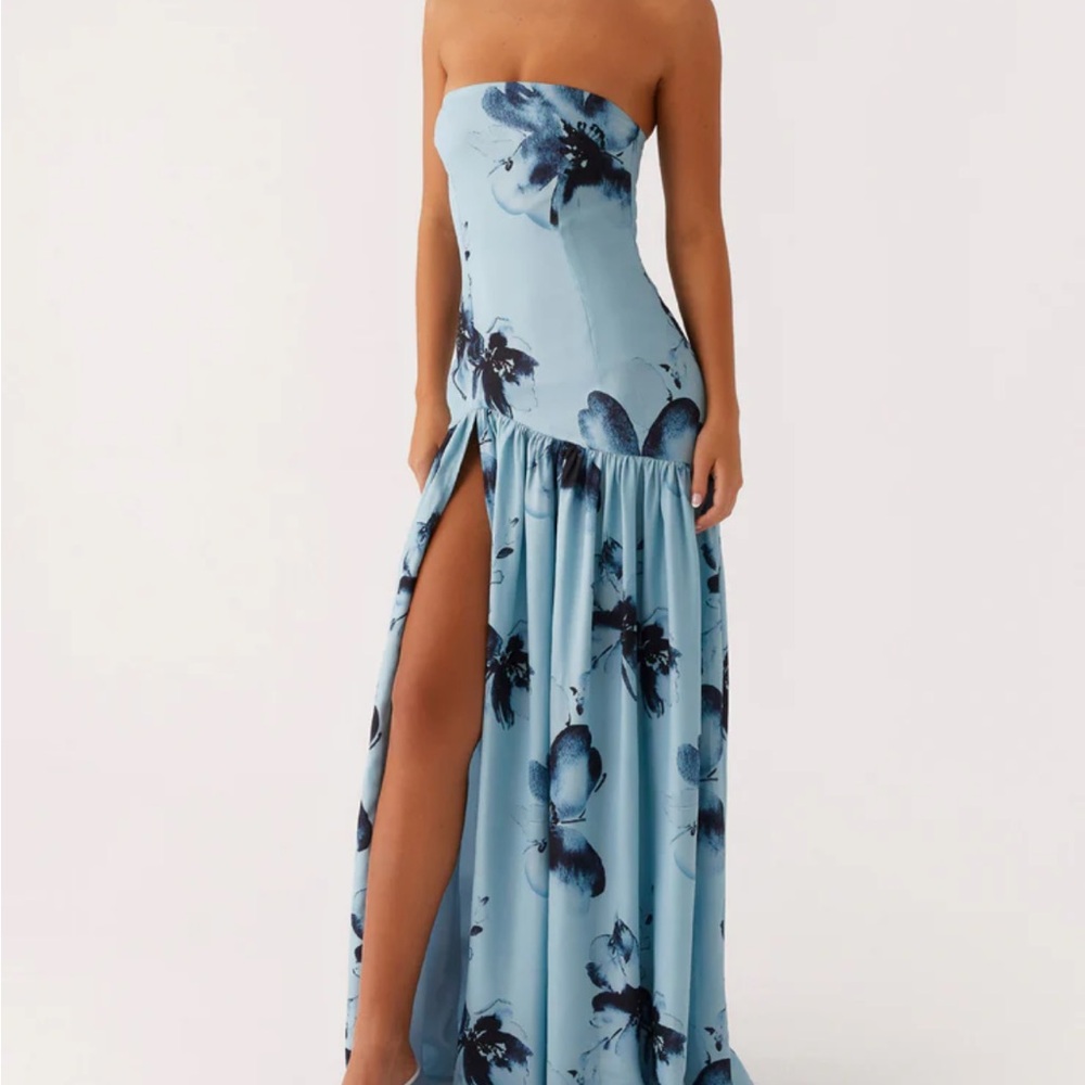 Peppermayo Strapless Blue Floral Dress